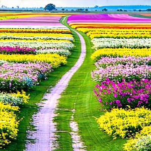 Nature Drone Photography: Path through flowering meadow