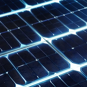 Tech Macro Photography: Solar Panel With Holographic Projection With Large, Blue