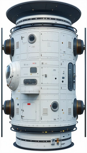 A Large White Spacecraft Is Shown In A Three-dimensional View