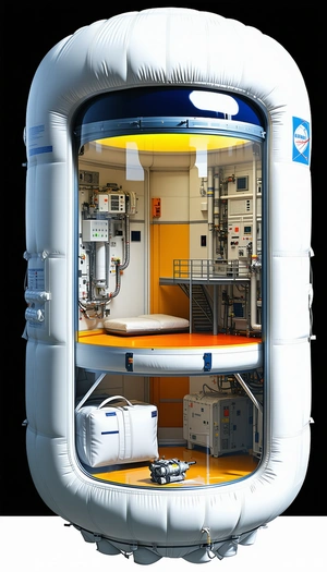A White Space Shuttle Is Shown In A Room, With A Bed Inside