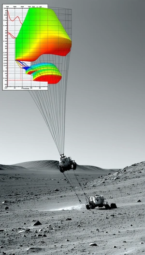 A Rover Vehicle On A Dirt Road, With A Large Kite-like Structure Attached To It