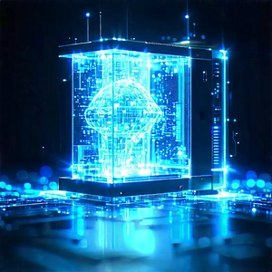 Quantum Computer With Blue Light Glow With Futuristic-looking Structure
