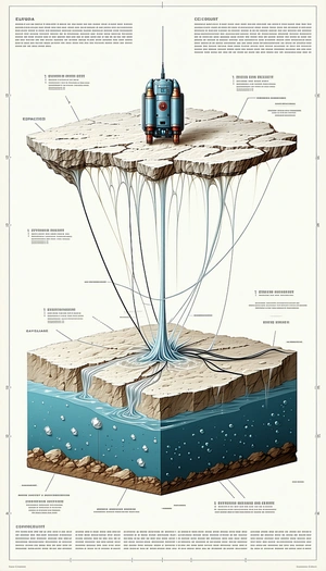The Image Is A Detailed Illustration Of A Submarine, With A Focus On Its Underwater Operations