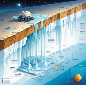 A Space Station Floating In The Air, With A Large Iceberg Beneath It