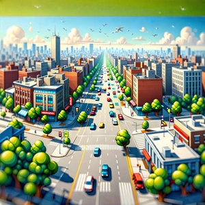 Urban Lithograph: Aerial View Of Urban Renewal Area With Colorful Detailed