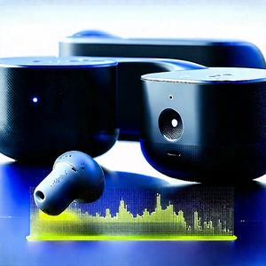 Wireless Earbuds With Data Visualization With Close-up Three