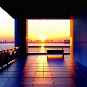 Urban Low Poly: Observation Deck With Sunset Glow With Large, Open