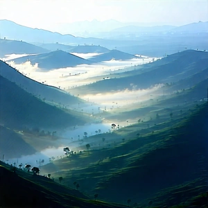 Nature Blender Artwork: Valley During Foggy Morning With Beautiful Mountain