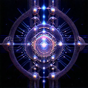 Quantum Computer With Digital Particles With Brightly Lit,