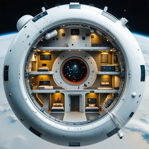 futuristic space station large, round