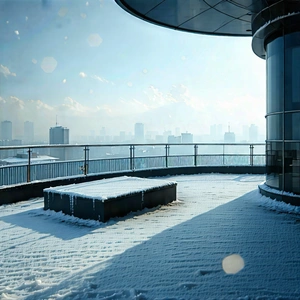 Urban Diagram Style: Observation Deck With Snow Covering With Bench Located