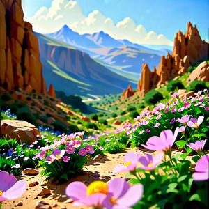Nature Vector Art: Wildflowers In Rocky Terrain With Beautifully Drawn