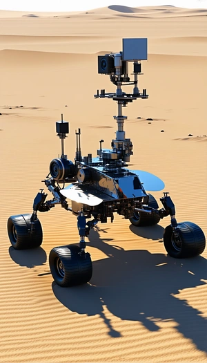 A Futuristic Robotic Vehicle With A Large Dome On Top, Standing On A Sandy Surface