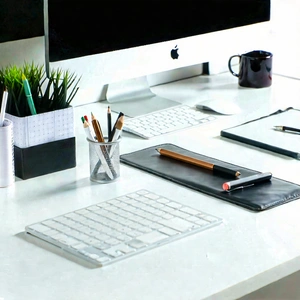 Business Editorial Photography: Workplace with modern office supplies on desk