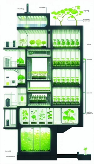 The Image Is A Detailed Drawing Of A Building That Houses A Large Number Of Plants