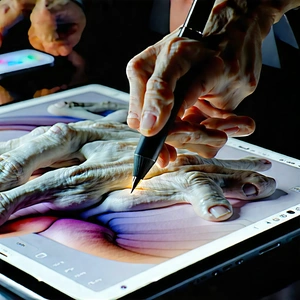Business Digital Art: Tech professional using digital tablet