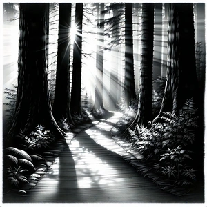 Nature Charcoal Drawing: Path through redwood forest