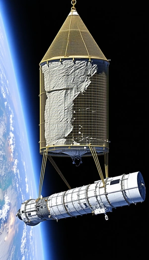 A Large Space Station, Possibly A Space Shuttle, Floating In The Air
