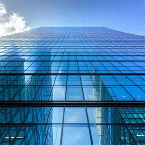 Urban Tilt-Shift Photography: Skyscraper with reflective glass