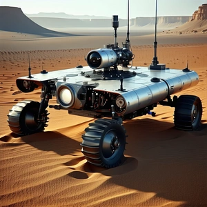 A Futuristic Vehicle Is Parked In A Desert-like Environment