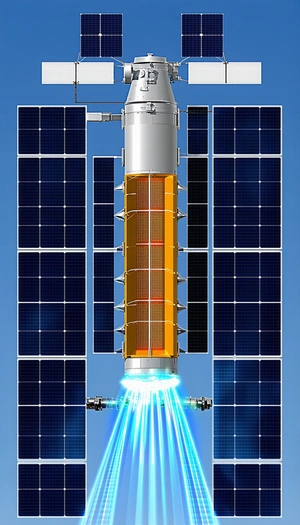 A Large, Brightly Lit Structure With A Solar Panel On Top