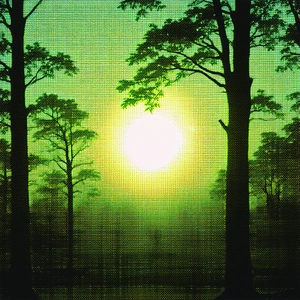 Nature Lithograph: Forest scene during (sunset:1.12)