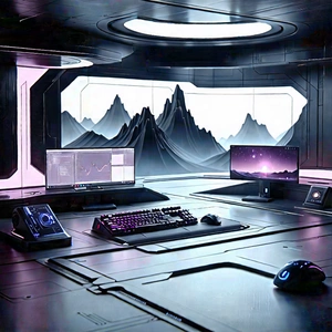 Futuristic (digital:1.29) Workspace With Image, There