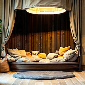 Lifestyle Concept Art: Reading nook with comfortable textiles