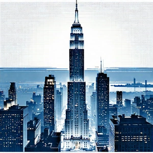 Urban Etching: Famous Building With City Lights With Blue White
