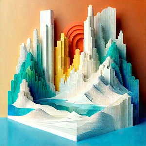 Abstract Technical Illustration: Paper sculpture with depth