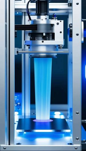 A Blue Plastic Machine Is Producing A Long Blue Ribbon