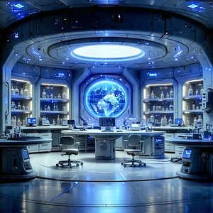 Futuristic Research Laboratory With Image, There