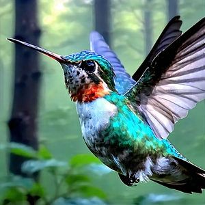 Nature Etching: Hummingbird In Forest Environment With Colorful Hummingbird