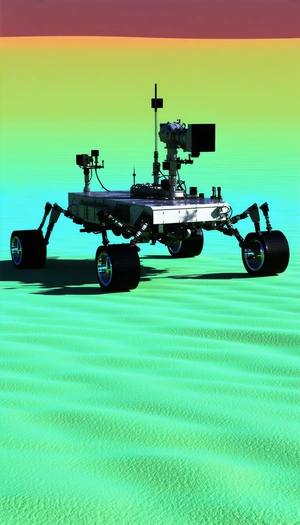 A Large Robotic Vehicle With Four Wheels, Resembling A Tank Or A Rover