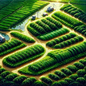 Agricultural Technology In Manufacturing Facility With Cartoon Drawing