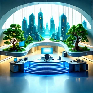 Futuristic Tech Startup Office With Large, Well-lit