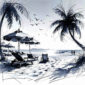 Lifestyle Pencil Sketch: Holiday Celebration During Summer With Image, There