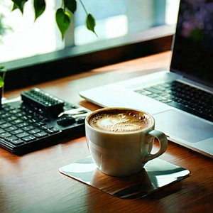 Business Macro Photography: Workplace With Laptop And Coffee On Desk With Laptop Computer
