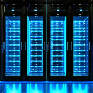 Server Rack With Blue Light (glow:1.22) With Large Data