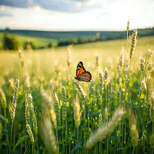 Nature Infographic Style: Butterfly In Prairie Grassland With Beautiful Orange