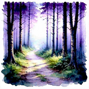 Nature Watercolor Painting: Path Through Dense Forest With Painting Forest