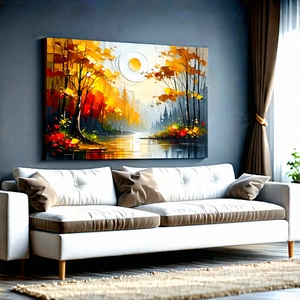 Lifestyle Acrylic Painting: Cozy living room with organized space