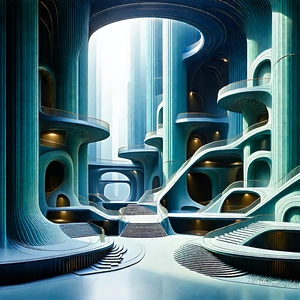 Tech Woodcut Print: (futuristic:1.26) innovation hub