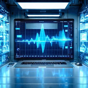 Healthcare Technology In Manufacturing Facility With Laptop Computer