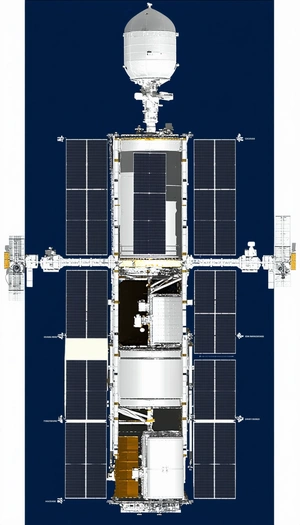 A Space Station Is Shown In A White And Blue Color Scheme