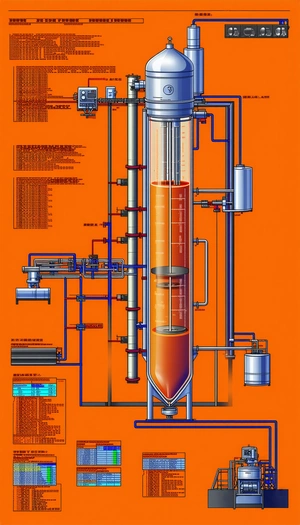 A Large Orange Machine Is Shown In A Diagram, With A Lot Of Pipes And Tubes Connected To It