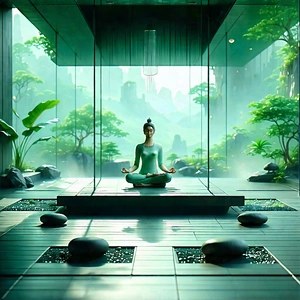 Lifestyle Pencil Sketch: Wellness scene with meditation space