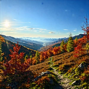 Lifestyle Matte Painting: Autumn Hike During Holiday Season With Beautiful Mountain