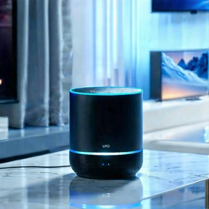 Smart Home Device With Streaming Content With Black Blue