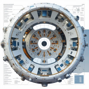 The Image Is A Detailed Illustration Of A Spacecraft, Showcasing Its Various Components